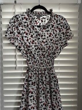 J for Justify White Floral Midi Dress with Pink and Black Accents